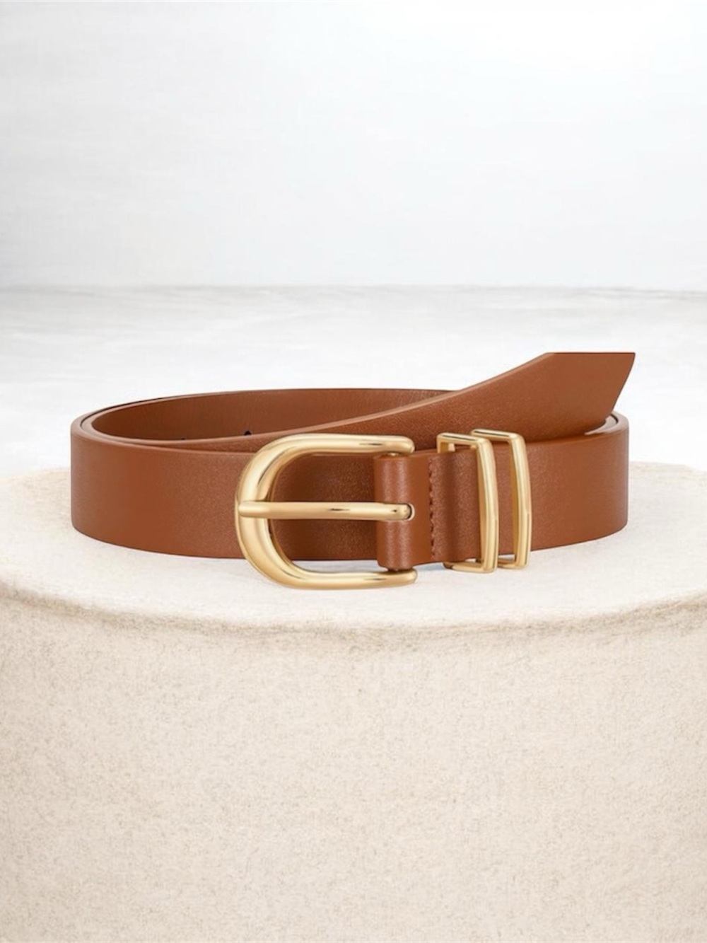 Classic Tan Leather Belt with Gold Buckle